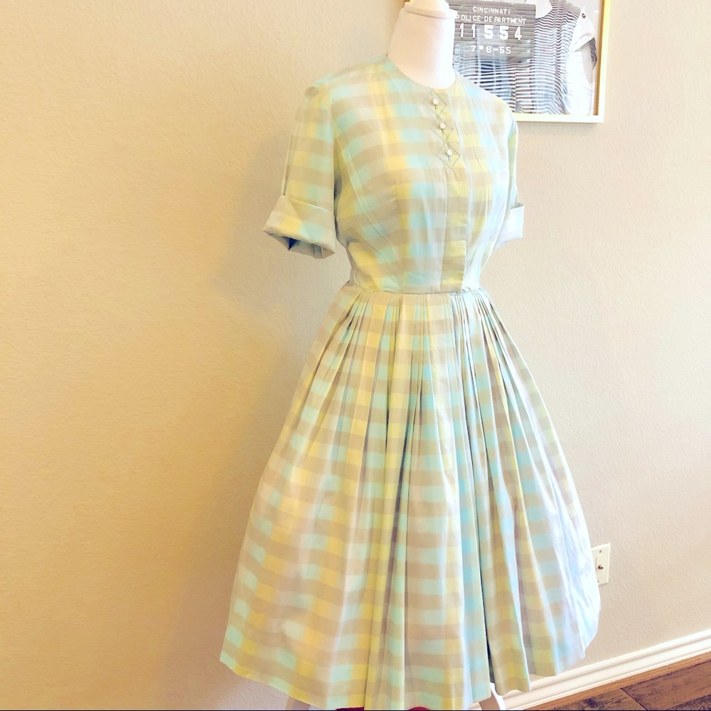 Vintage pastel plaid dress - very well handmade